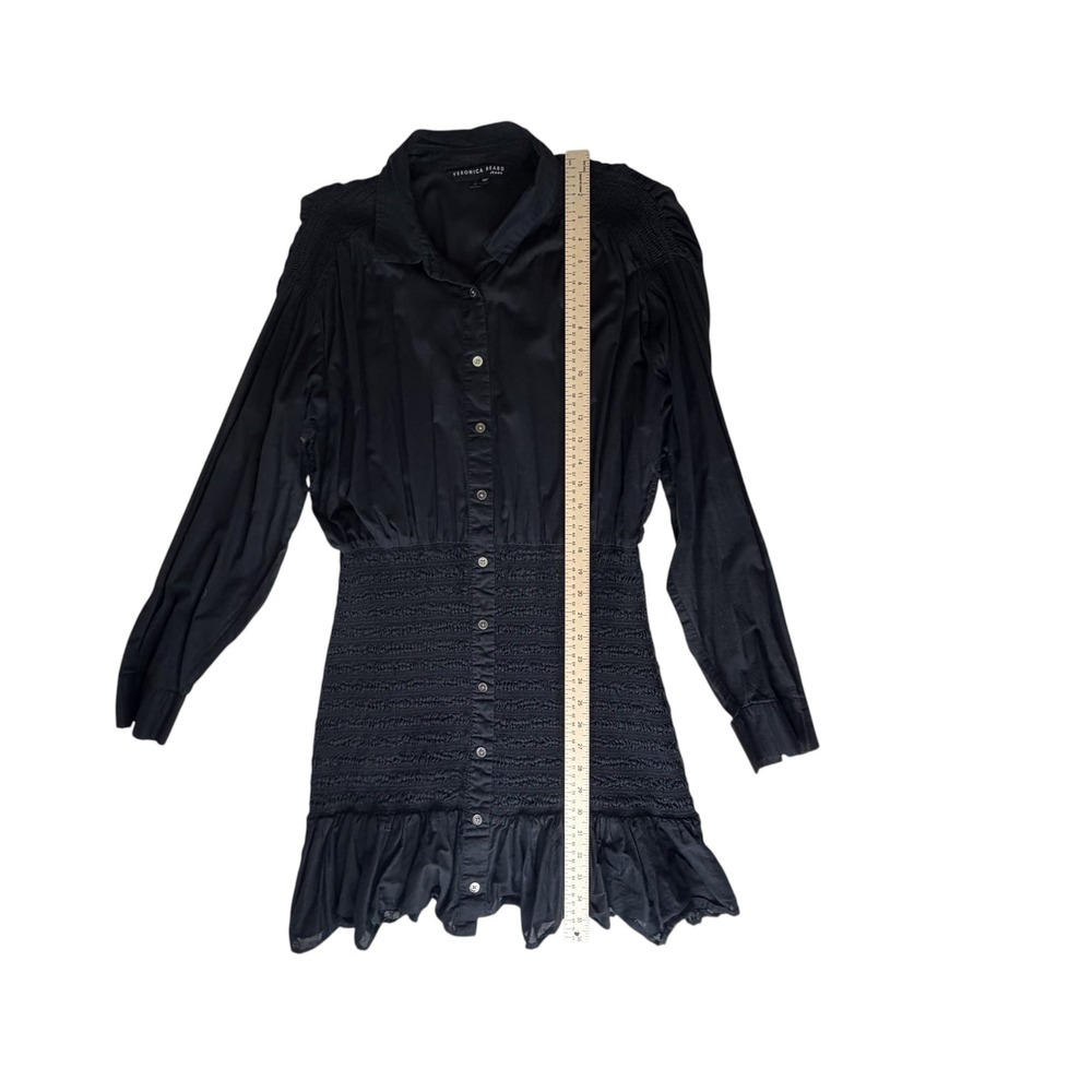 Veronica Beard Newport Dress Size 14 Black Cotton Smocked Minimalist Stretch LBD - Picture 12 of 16